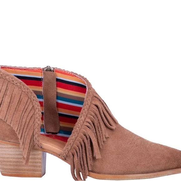 Dingo Kindred Spirit Western Fringe Suede Booties 7M Tan Leather NWOT - Picture 7 of 10